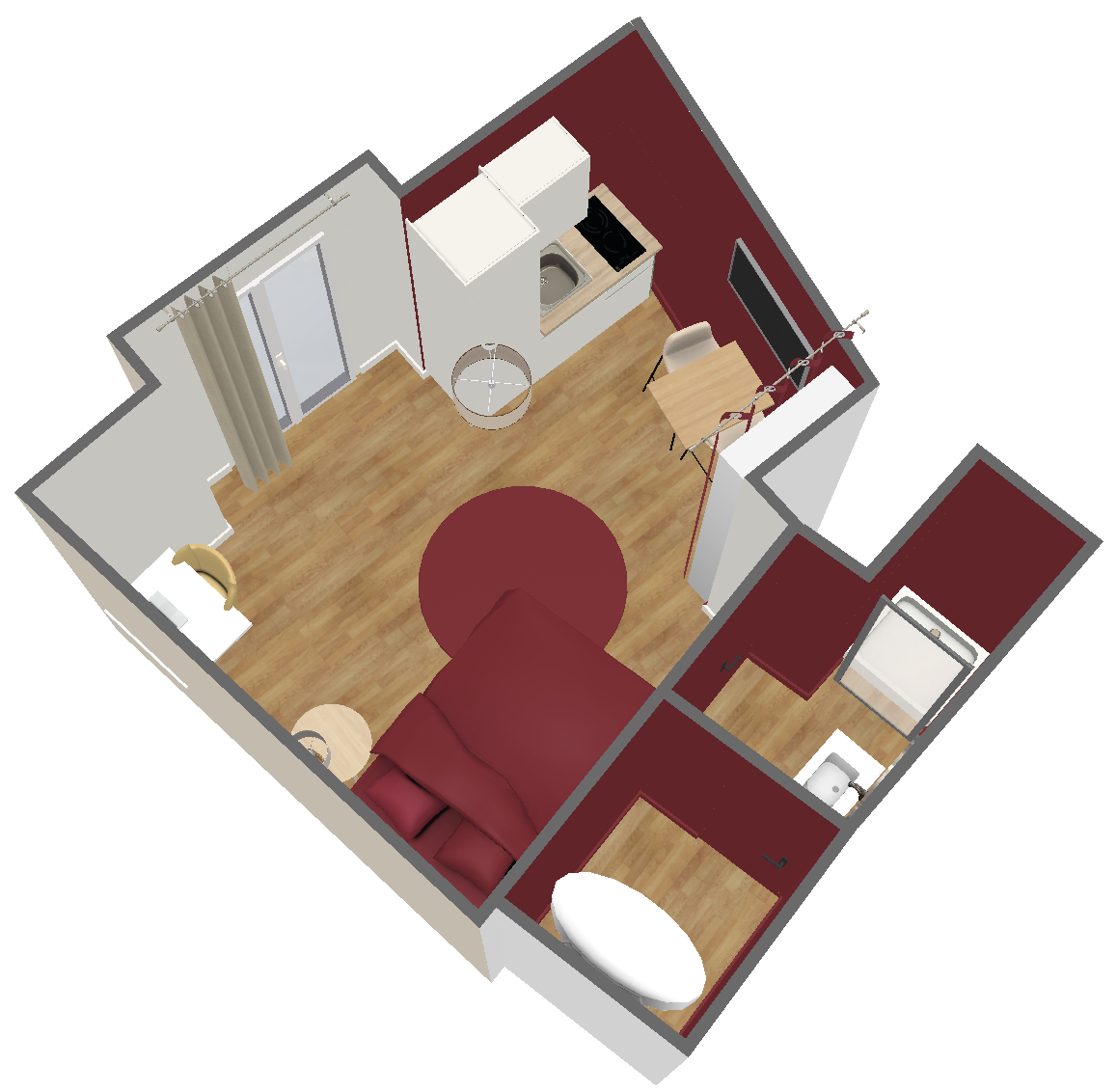 plan 3d de notre logement le velvet situé à Rennes